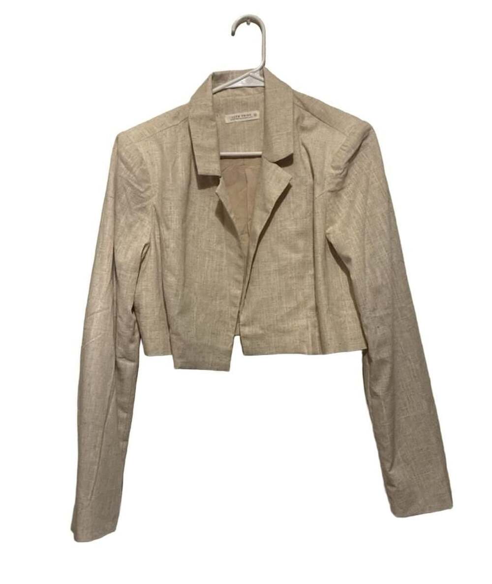 12th Tribe Cropped Blazer Size M Natural Linen Blend